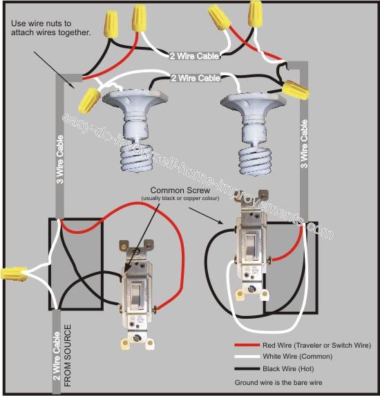 Light wiring one two switches How to